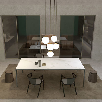 Mesa de comedor de placas de mármol rectangulares de base de aluminio ODM