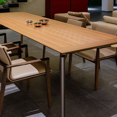 Mesa de comedor de madera rectangular de 48 pulgadas con patas de hierro