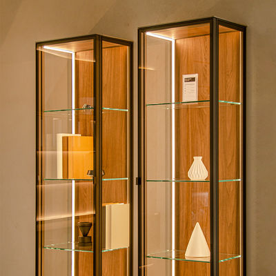 Ahorro de espacio Curio Cabinet de exhibición de vidrio montado en la pared Vitrina con luz led