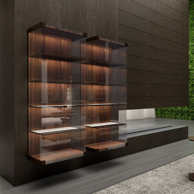 Muebles de marco de aluminio ISO Unidades de pared de cocina acristalada Armario con luces