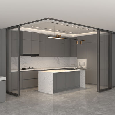 Cocina modular de aluminio OEM con gabinetes de la despensa Puerta de vidrio