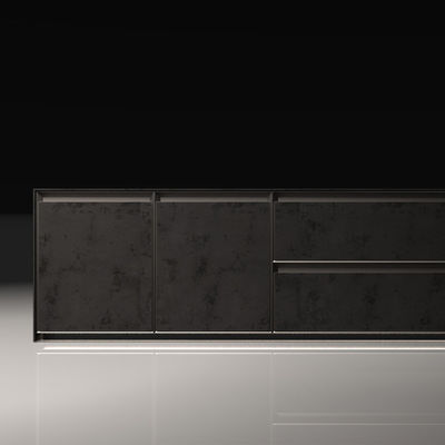 Armarios de cocina modulares de aluminio de vidrio negro de lujo para villa