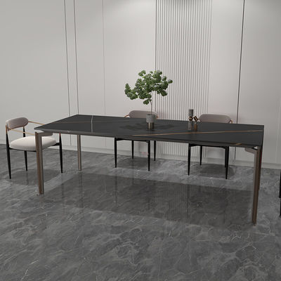 Muebles para el hogar de aluminio minimalista de lujo Moderno Rectangular Rock Top Mesa de comedor de aluminio