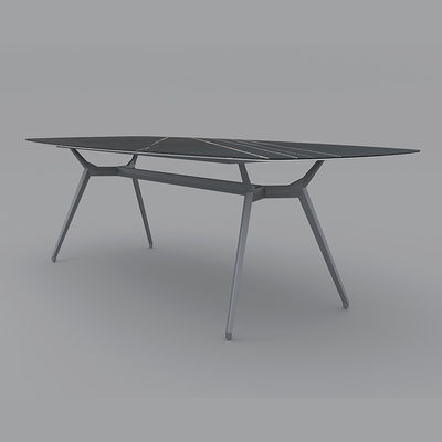 Comedor de lujo Conjunto de mesa de roca Base de aluminio Mesa de comedor para villa